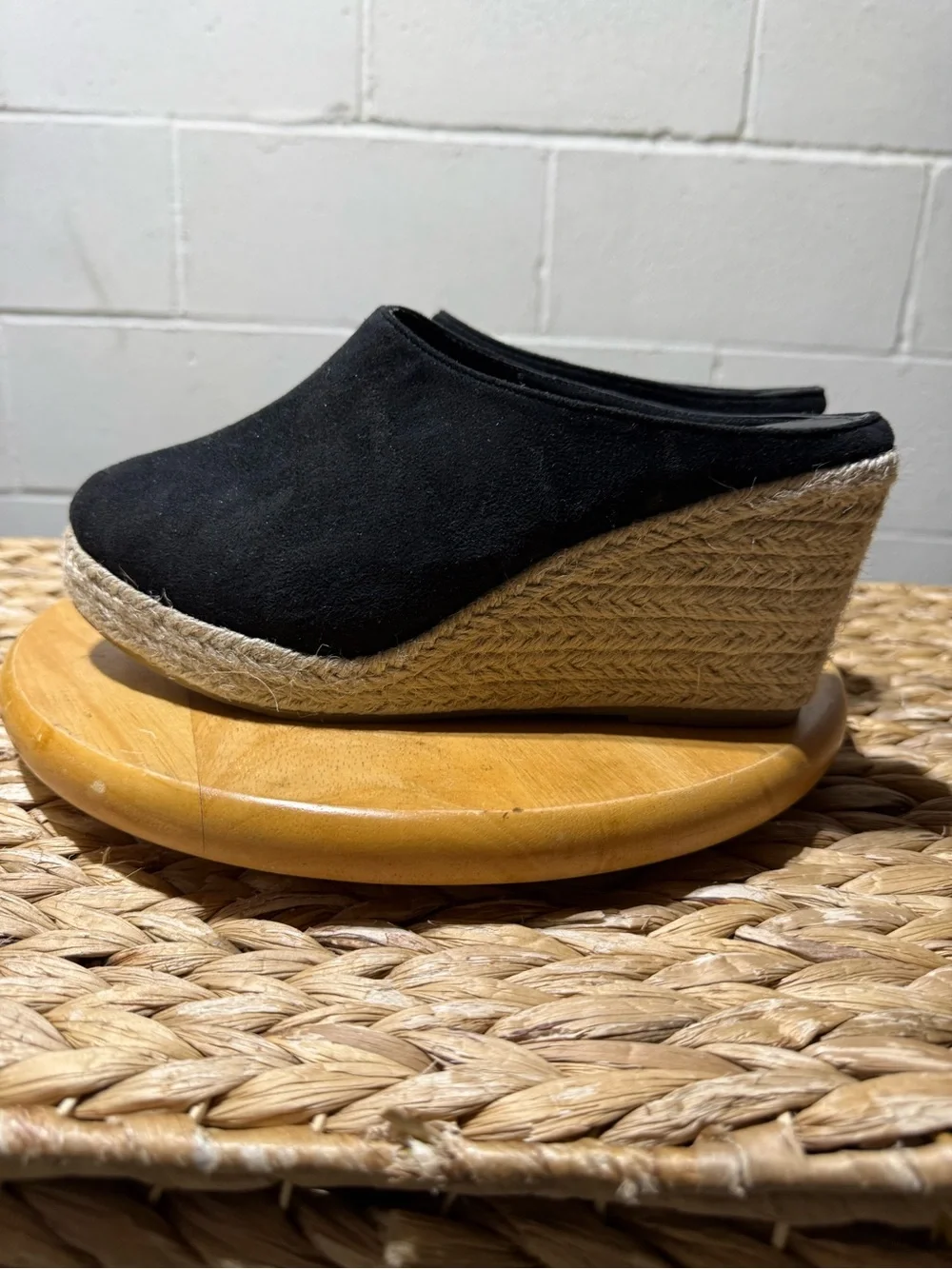 Black Suede Espadrille Mule Heels